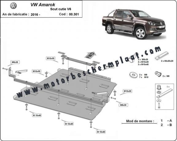 Versnellingsbak en Differentieel Beschermplaat voor Volkswagen Amarok -  V6 automat
