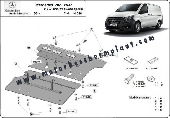 Motor, Versnellingsbak en Radiator Beschermplaat voor Mercedes Vito W447 - 4X2