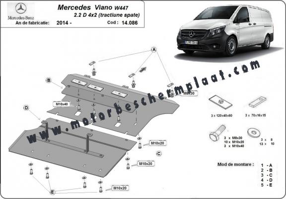 Motor, Versnellingsbak en Radiator Beschermplaat voor Mercedes Viano W447 2.2 D, 4x2 