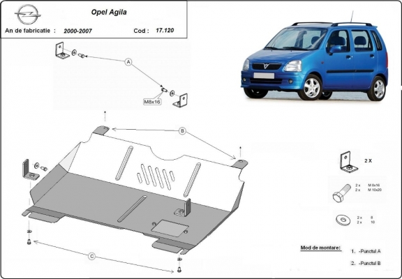 Motor en Versnellingsbak Beschermplaat voor Opel Agila (H00)