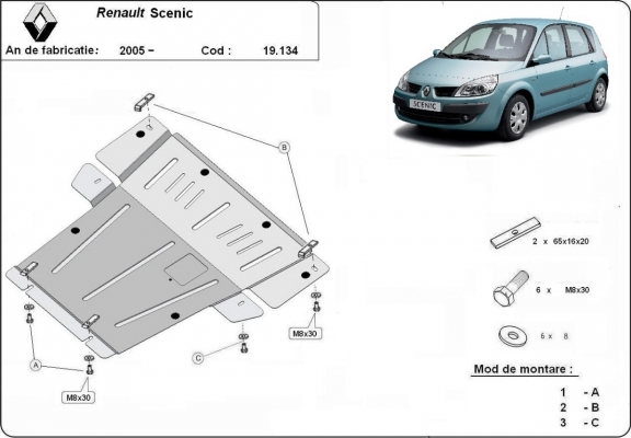 Motor, Versnellingsbak en Radiator Beschermplaat voor Renault Scenic