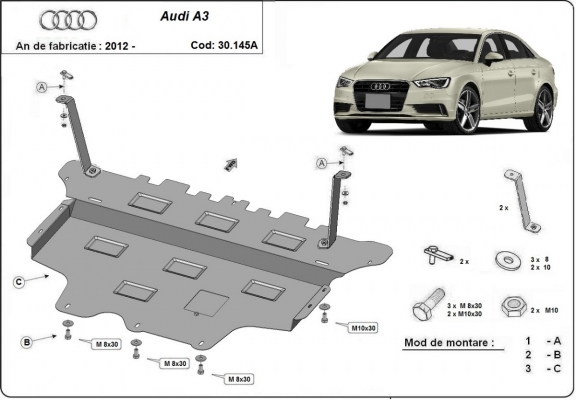 Motor, Versnellingsbak en Radiator Beschermplaat voor Audi A3 (8V) - automatische versnellingsbak