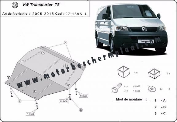 Motor, Versnellingsbak en Radiator Beschermplaat voor Volkswagen Transporter T5 - aluminium