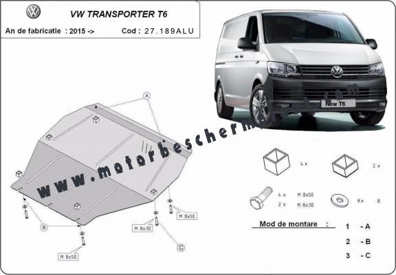 Motor, Versnellingsbak en Radiator Beschermplaat voor Volkswagen Transporter T6 - aluminium