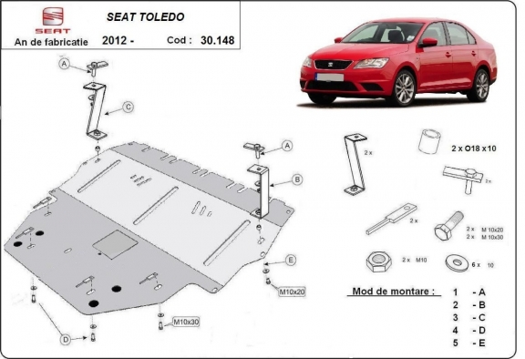 Motor en Versnellingsbak Beschermplaat voor Seat Toledo 4