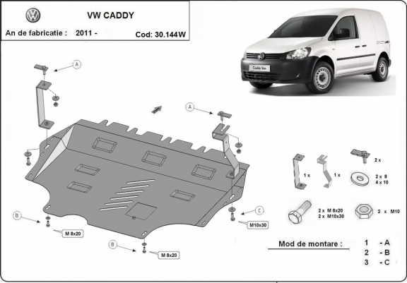 Motor en Versnellingsbak Beschermplaat voor VW Caddy - met WEBASTO