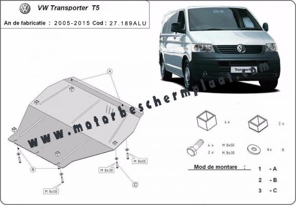 Motor, Versnellingsbak en Radiator Beschermplaat voor Volkswagen Transporter T5 Caravelle - aluminium