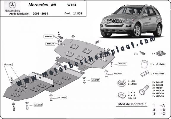 Motor, Versnellingsbak en Radiator Beschermplaat voor Mercedes ML W164