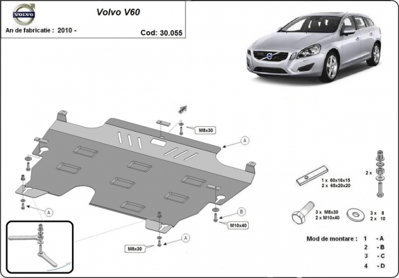 Motor, Versnellingsbak en Radiator Beschermplaat voor Volvo V60