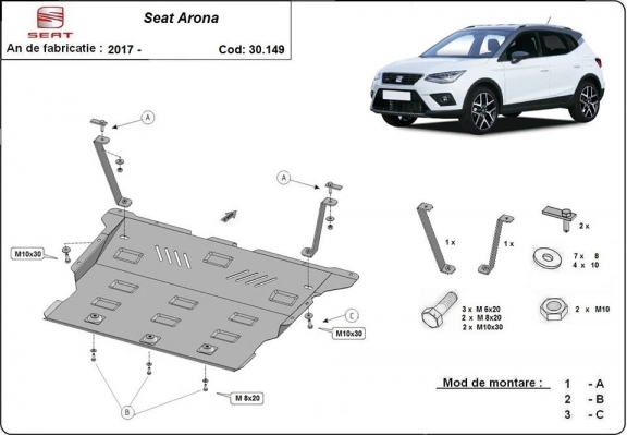 Motor, Versnellingsbak en Radiator Beschermplaat voor Seat Arona