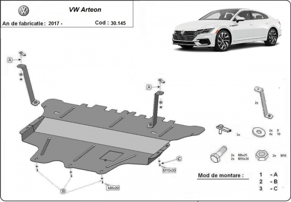 Motor, Versnellingsbak en Radiator Beschermplaat voor VW Arteon - handmatige versnellingen