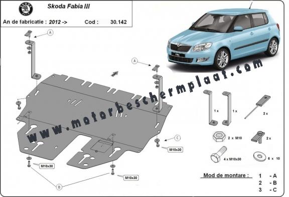Motor, Versnellingsbak en Radiator Beschermplaat voor Skoda Fabia 3