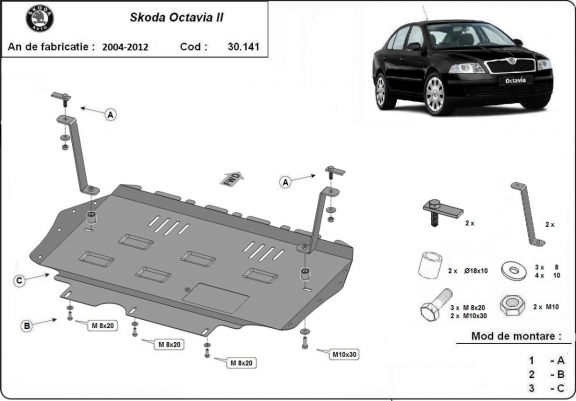 Motor, Versnellingsbak en Radiator Beschermplaat voor Skoda Octavia 2