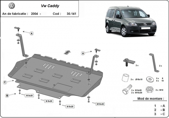 Motor, Versnellingsbak en Radiator Beschermplaat voor VW Caddy