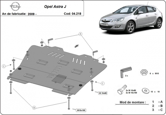 Motor, Versnellingsbak en Radiator Beschermplaat voor Opel Astra J