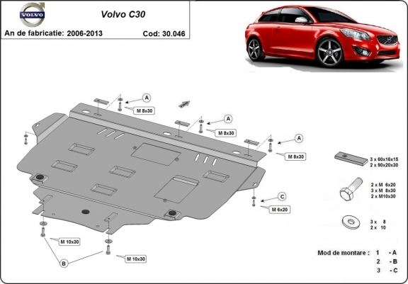 Motor, Versnellingsbak en Radiator Beschermplaat voor Volvo C30