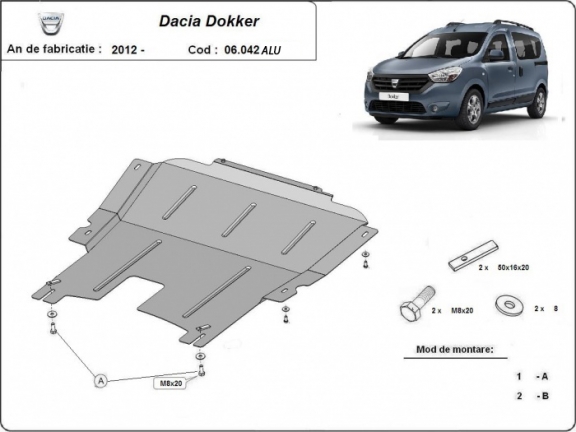 Aluminium Motor, Versnellingsbak en Radiator Beschermplaat voor Dacia Dokker