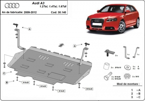 Motor, Versnellingsbak en Radiator Beschermplaat voor Audi A3