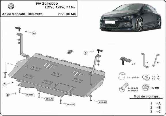 Motor, Versnellingsbak en Radiator Beschermplaat voor Volkswagen Scirocco