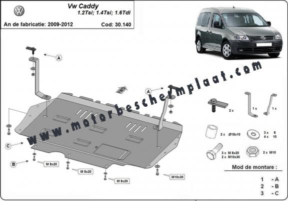 Motor, Versnellingsbak en Radiator Beschermplaat voor Volkswagen Caddy 