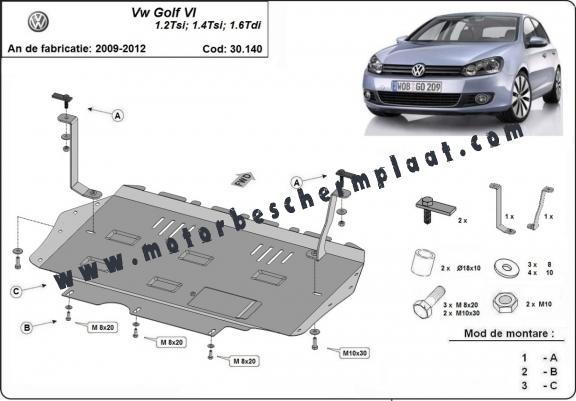 Motor, Versnellingsbak en Radiator Beschermplaat voor VW Golf 6