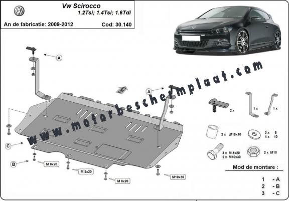 Motor, Versnellingsbak en Radiator Beschermplaat voor Volkswagen Scirocco