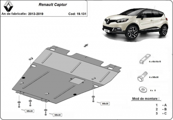Motor en Versnellingsbak Beschermplaat voor Renault Captur