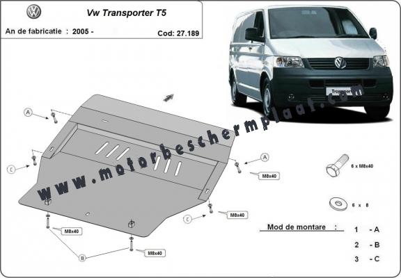 Motor, Versnellingsbak en Radiator Beschermplaat voor Volkswagen Transporter T5