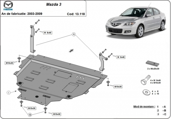 Motor, Versnellingsbak en Radiator Beschermplaat voor Mazda 3