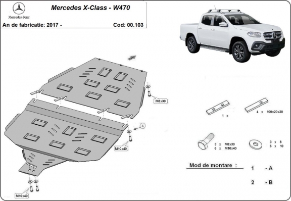 Versnellingsbak Beschermplaat en tussenbakbescherming voor Mercedes X-Class W470