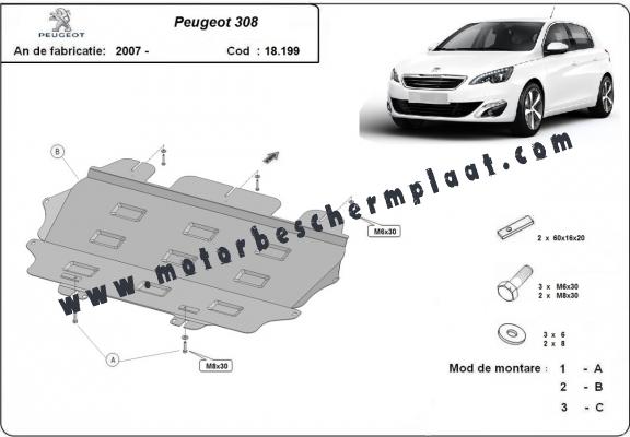 Motor, Versnellingsbak en Radiator Beschermplaat voor Peugeot 308