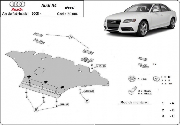 Motor en Radiator Beschermplaat voor Audi A4 B8 All Road, diesel