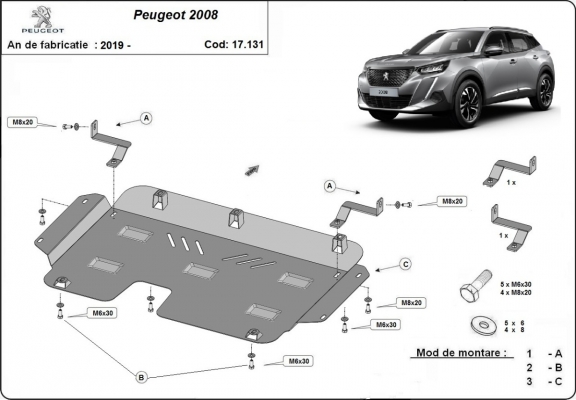 Motor en Versnellingsbak Beschermplaat voor Peugeot 2008