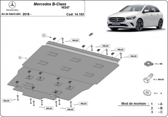 Motor, Versnellingsbak en Radiator Beschermplaat voor Mercedes B-Class W247