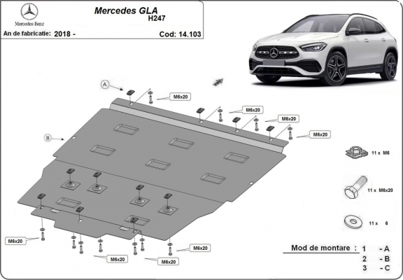 Motor, Versnellingsbak en Radiator Beschermplaat voor Mercedes GLA H247