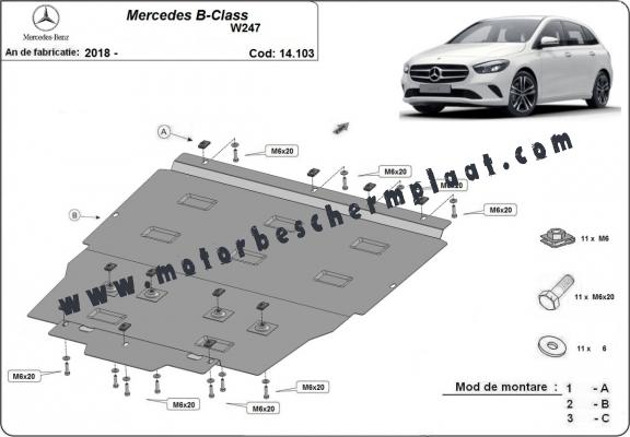 Motor, Versnellingsbak en Radiator Beschermplaat voor Mercedes B-Class W247