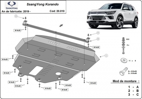 Motor en Radiator Beschermplaat voor SsangYong Korando