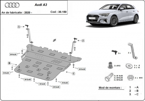 Motor, Versnellingsbak en Radiator Beschermplaat voor Audi A3