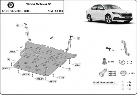 Motor, Versnellingsbak en Radiator Beschermplaat voor Skoda Octavia 4