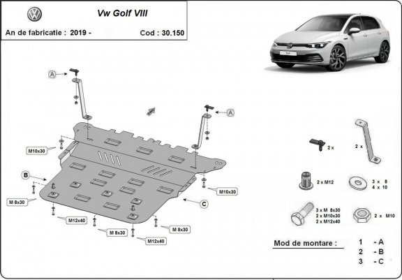 Motor en Versnellingsbak Beschermplaat voor VW Golf 8