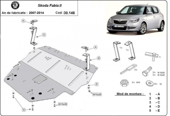 Motor, Versnellingsbak en Radiator Beschermplaat voor Skoda Fabia 2 Diesel