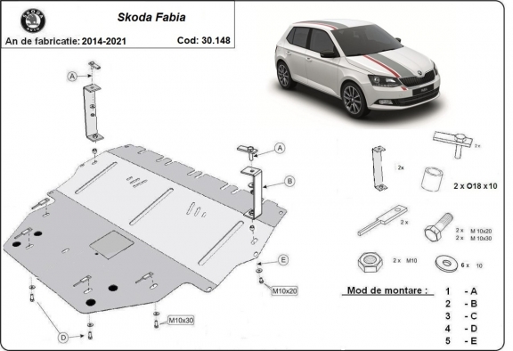 Motor, Versnellingsbak en Radiator Beschermplaat voor Skoda Fabia 3 Diesel