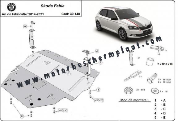 Motor, Versnellingsbak en Radiator Beschermplaat voor Skoda Fabia 3 Diesel