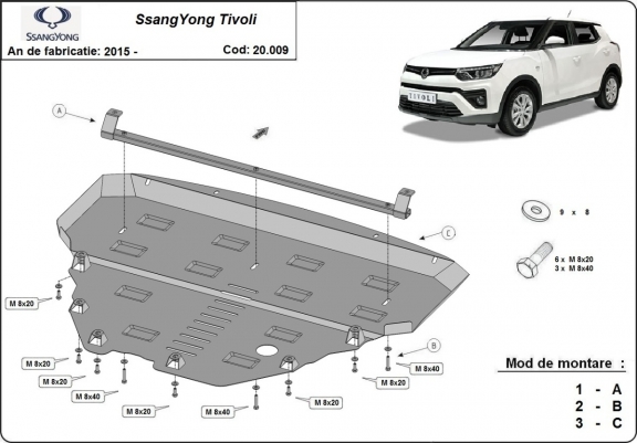 Motor en Radiator Beschermplaat voor SsangYong Tivoli