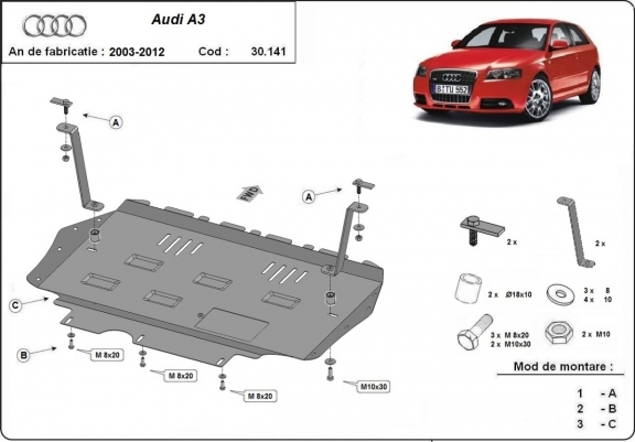 Motor, Versnellingsbak en Radiator Beschermplaat voor Audi A3