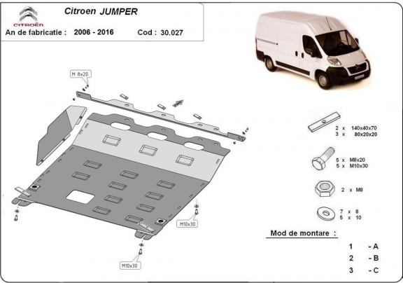 Motor, Versnellingsbak en Radiator Beschermplaat voor Citroen Jumper