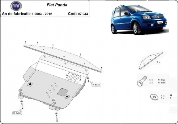 Motor, Versnellingsbak en Radiator Beschermplaat voor Fiat Panda