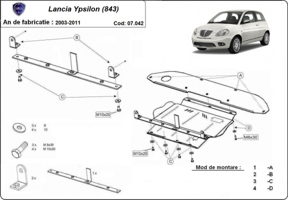 Motor, Versnellingsbak en Radiator Beschermplaat voor Lancia Ypsilon (843)