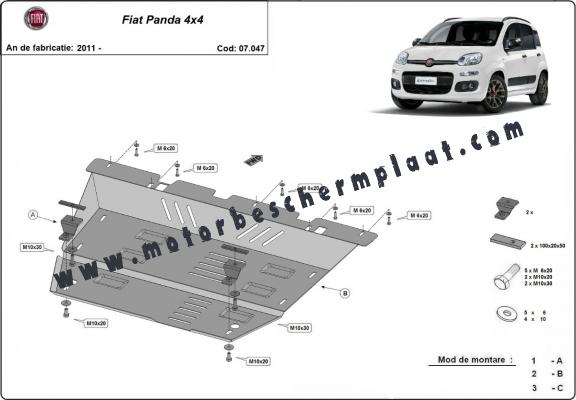 Motor, Versnellingsbak en Radiator Beschermplaat voor Fiat Panda 4x4