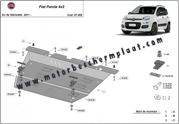 Motor, Versnellingsbak en Radiator Beschermplaat voor Fiat Panda 4x2
